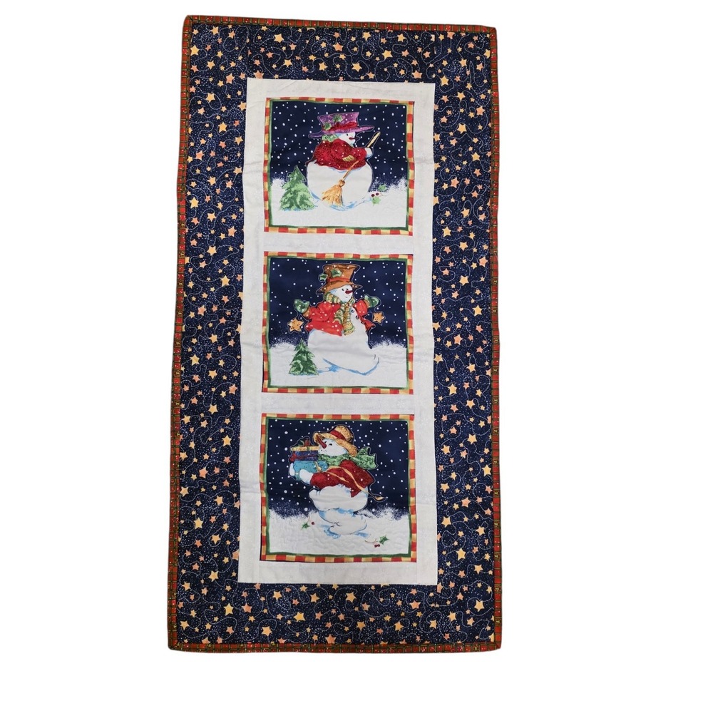 Vintage Handmade Quilted Christmas Table Runner 31.5X16 Inches Holiday‎ Snowmen
